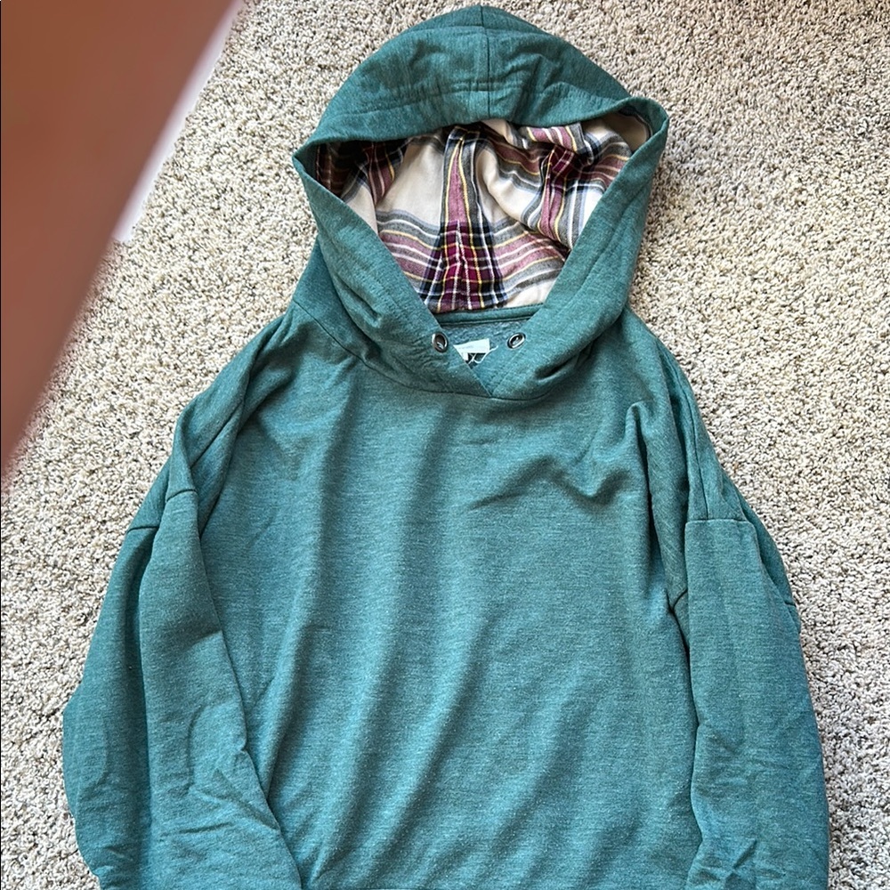 Maurice's women's size 0 teal Hoodie with Plaid Lining